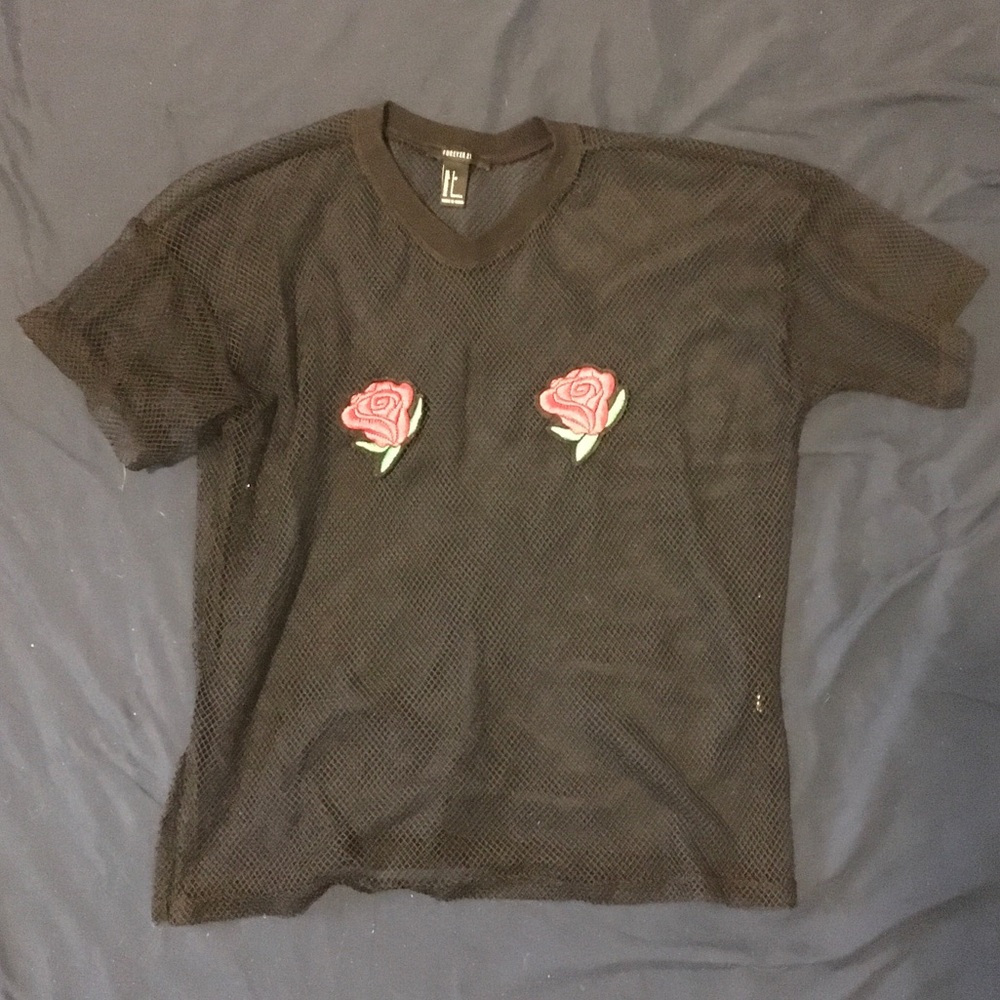 Forever 21 black mesh rose tee